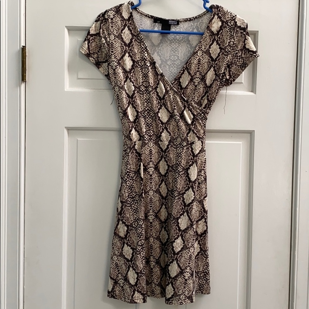 snake print wrap skater dress